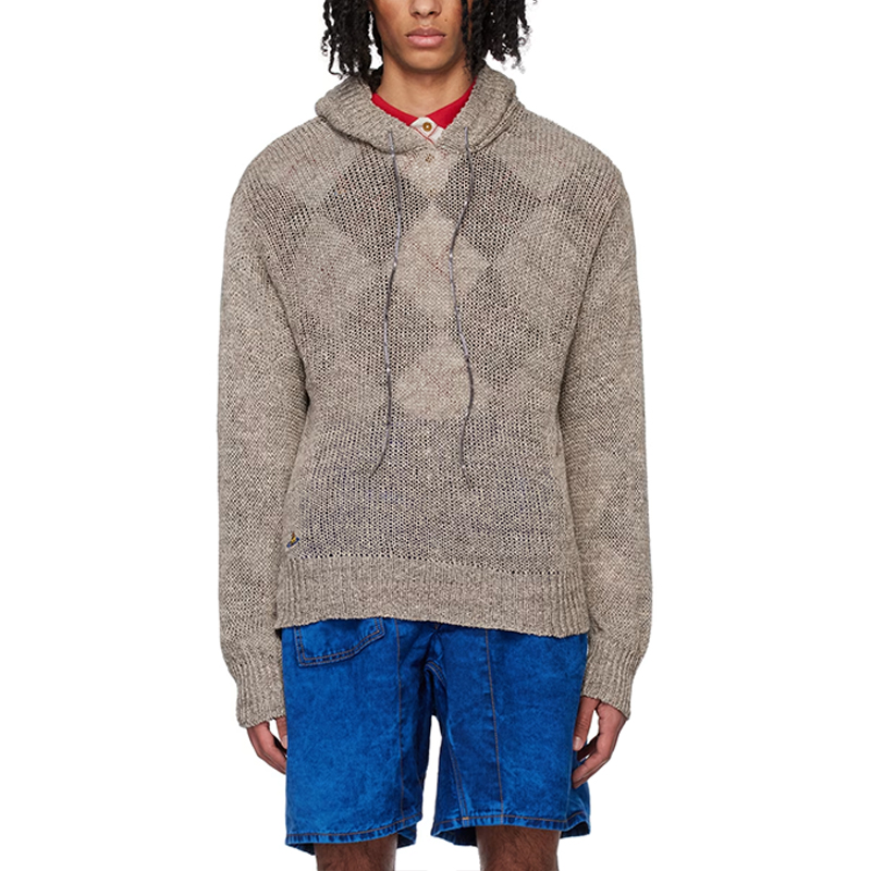 hongfeng factory produces knit hoodie mens with stylish diamond pattern knitting designs.